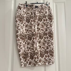 Missguided Cream and Brown Floral Pencil Jean Skirt